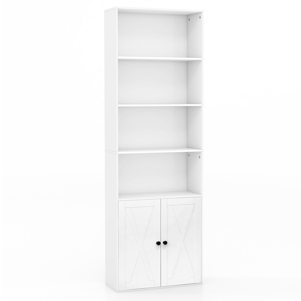 71 Inch Freestanding Bookshelf With 6 Shelves And 2Door CabinetWhite 6