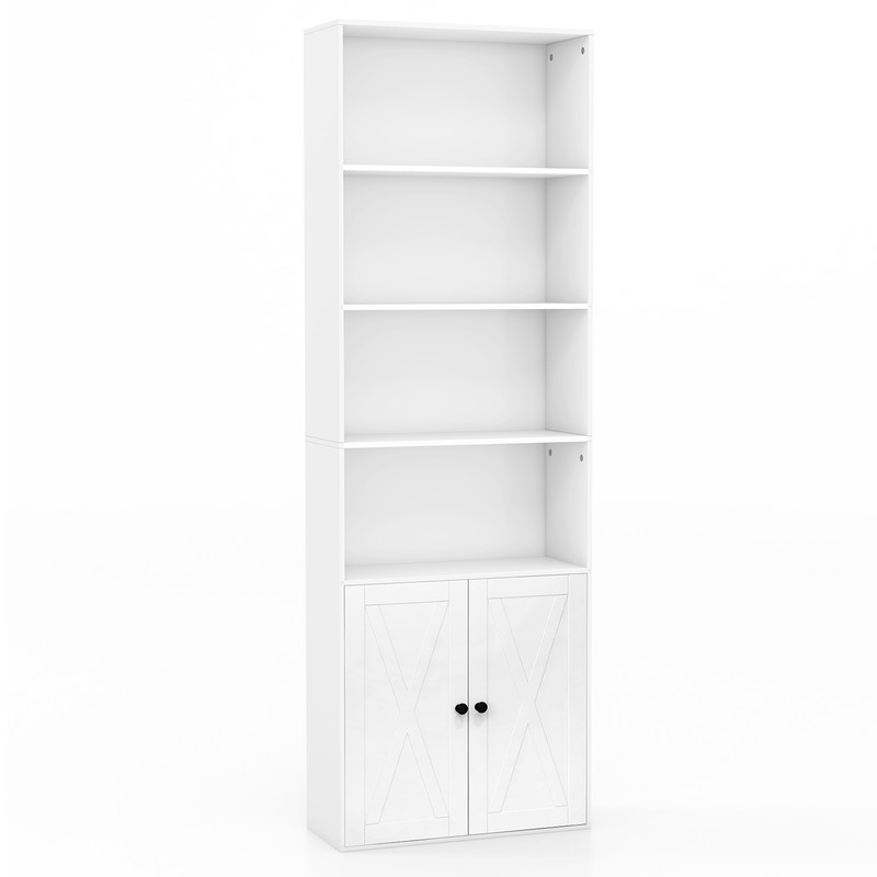 71 Inch Freestanding Bookshelf With 6 Shelves And 2Door CabinetWhite 6