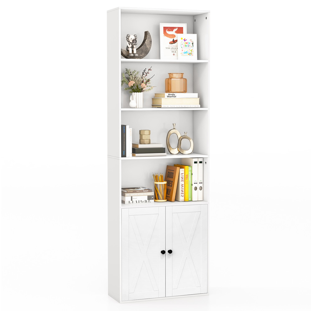 71 Inch Freestanding Bookshelf With 6 Shelves And 2Door CabinetWhite 5