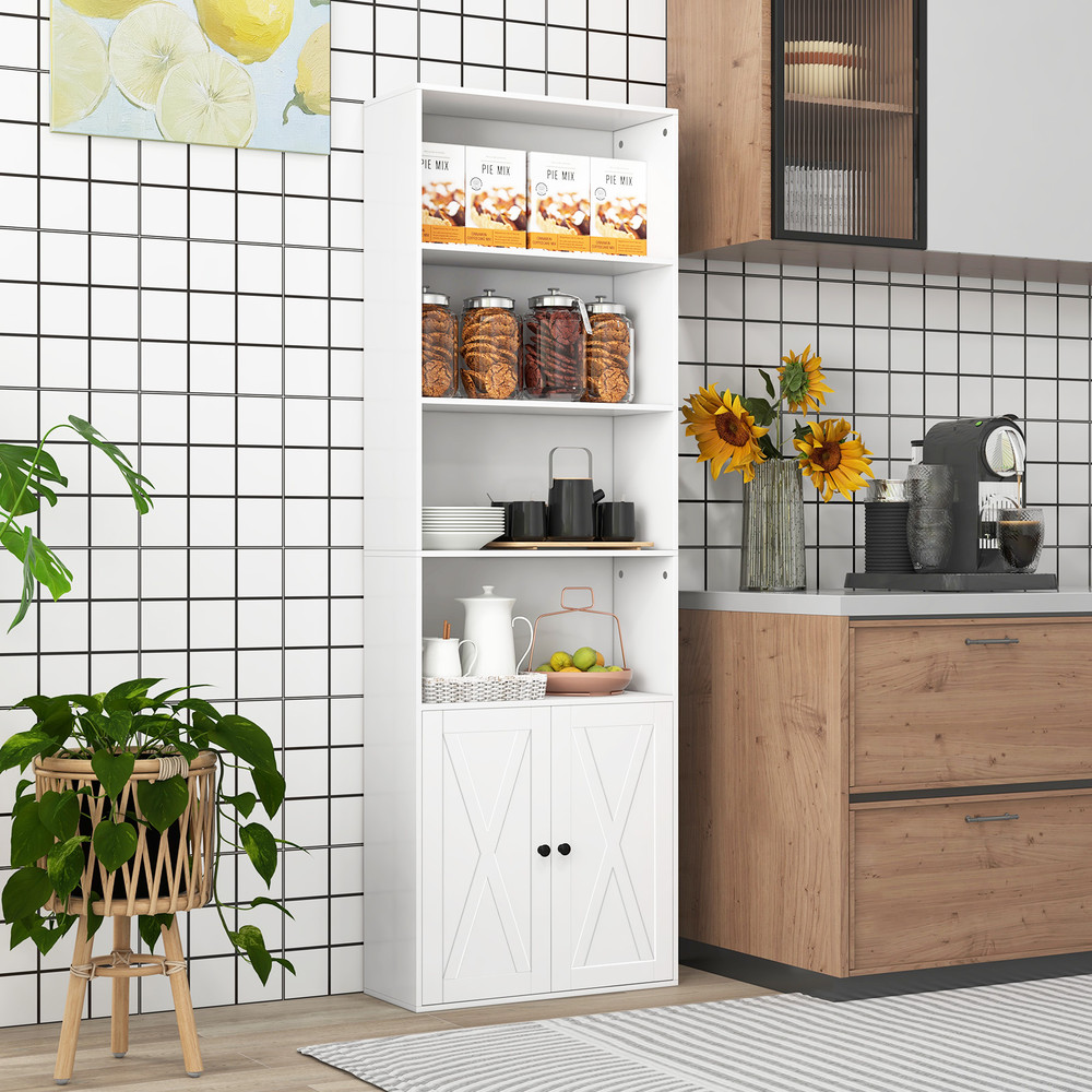 71 Inch Freestanding Bookshelf With 6 Shelves And 2Door CabinetWhite 3