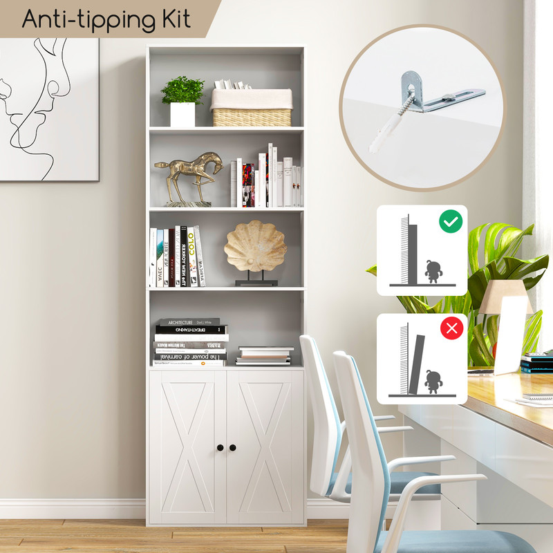 71 Inch Freestanding Bookshelf With 6 Shelves And 2Door CabinetWhite 2