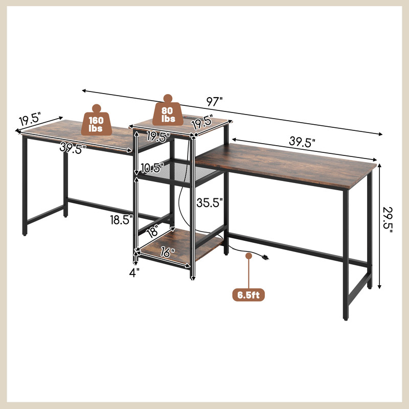 Extra Wide 2Person Computer Desk With Power Outlet And Printer Stand Double Workstation With Storag 7