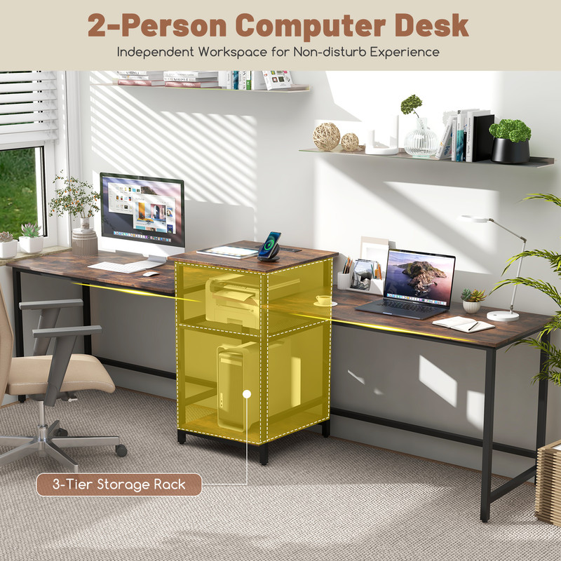 Extra Wide 2Person Computer Desk With Power Outlet And Printer Stand Double Workstation With Storag 4