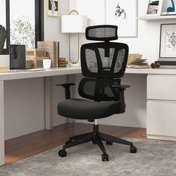 ergonomic office chair with n type lumbar support and adjustable headrest, breathable mesh executive task chair