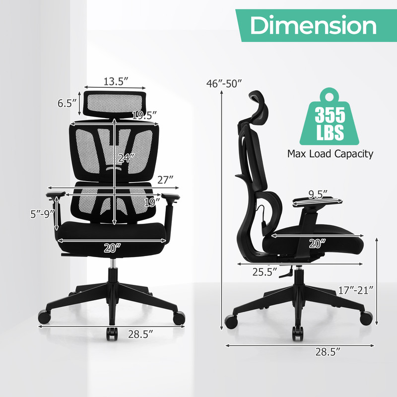Ergonomic Office Chair With N Type Lumbar Support And Adjustable Headrest Breathable Mesh Executive 7