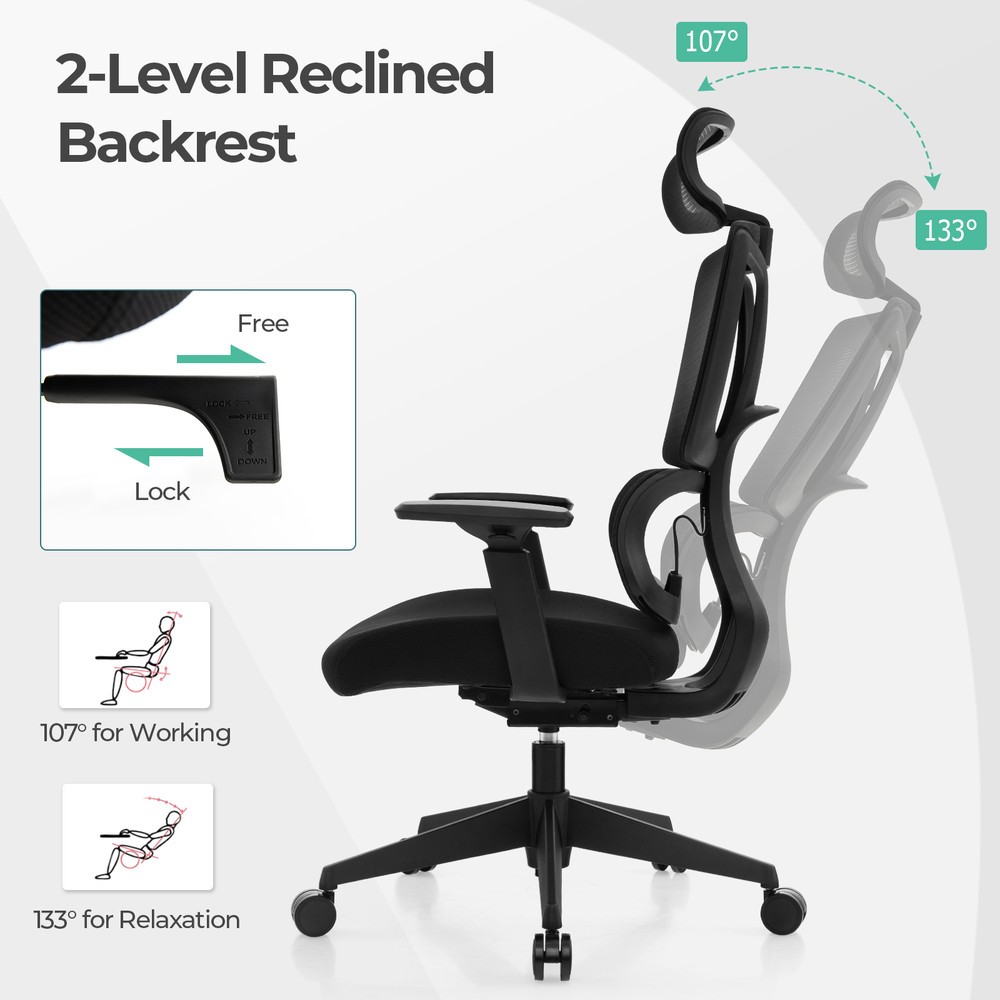 Ergonomic Office Chair With N Type Lumbar Support And Adjustable Headrest Breathable Mesh Executive 4