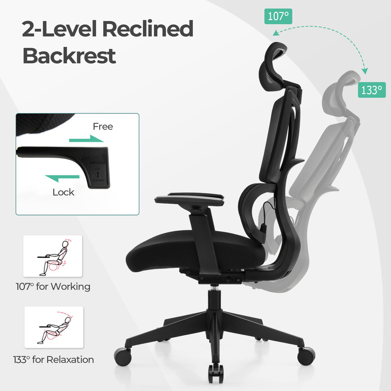 Ergonomic Office Chair With N Type Lumbar Support And Adjustable Headrest Breathable Mesh Executive 4