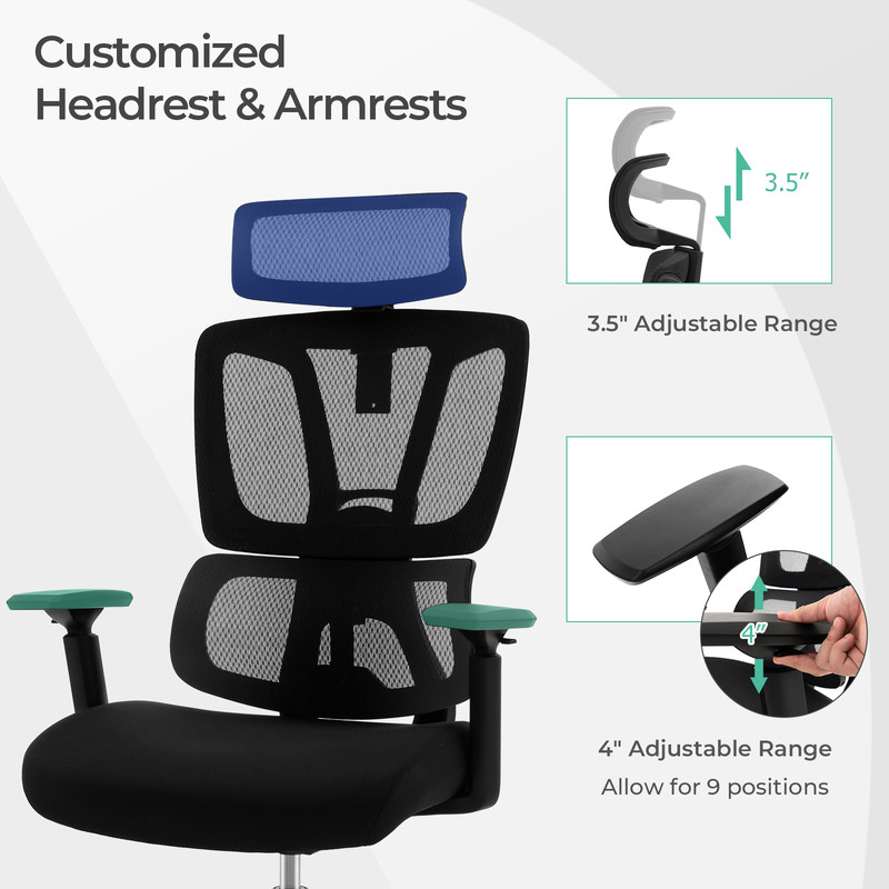 Ergonomic Office Chair With N Type Lumbar Support And Adjustable Headrest Breathable Mesh Executive 2
