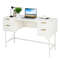 Home Office Computer Desk With Drawers Modern White Writing Table With Storage Metal Frame Workstat 6
