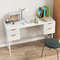 Home Office Computer Desk With Drawers Modern White Writing Table With Storage Metal Frame Workstat 3