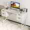 Home Office Computer Desk With Drawers Modern White Writing Table With Storage Metal Frame Workstat 4