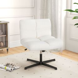 office armless chair cross legged with imitation lamb fleece and adjustable height, comfortable wide seat, 360° swivel