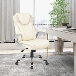 ergonomic office pu leather executive chair with flip-up armrests, adjustable height, rocking function & 360° swivel