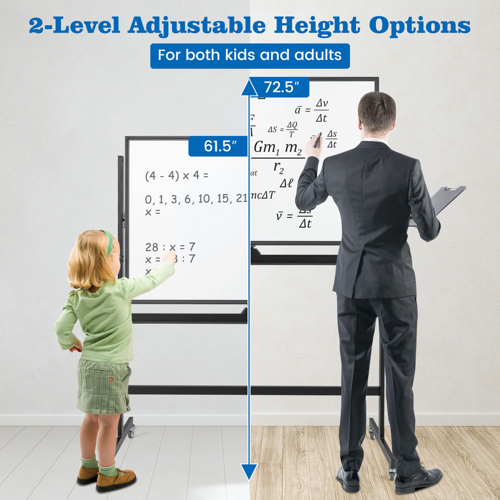 Portable Rolling White Board DoubleSided Mobile Dry Erase Board With Adjustable Height Locking Whee 3