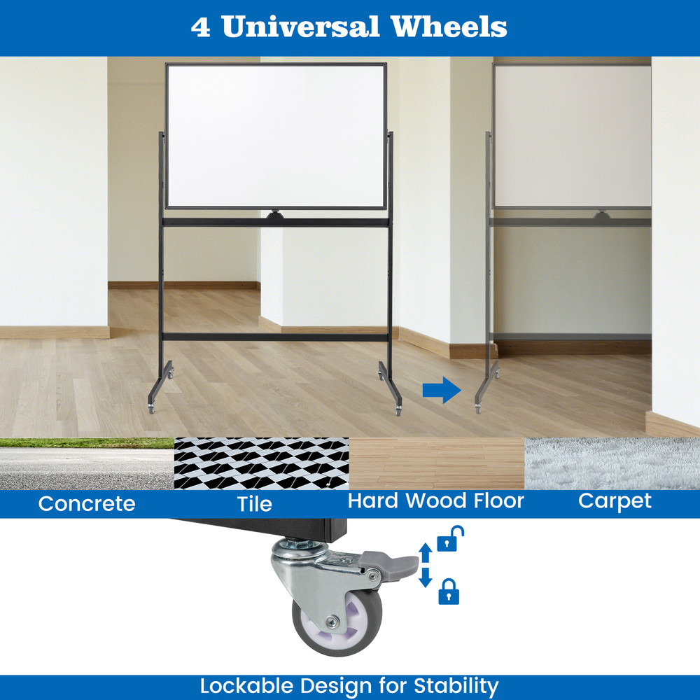Portable Rolling White Board DoubleSided Mobile Dry Erase Board With Adjustable Height Locking Whee 2