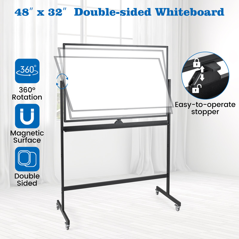 Portable Rolling White Board DoubleSided Mobile Dry Erase Board With Adjustable Height Locking Whee 4