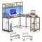 L-Shaped Reversible Gaming Desk with LED Strip – Power Outlets, Hutch & Monitor Stand for PC Setup
