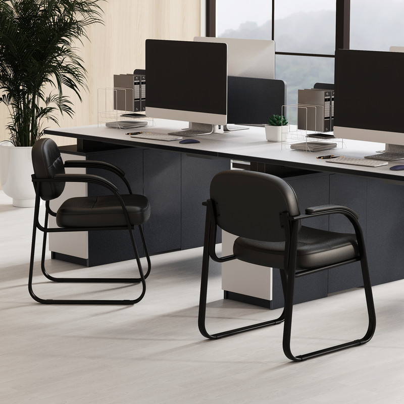 Waiting Room Reception Chairs with Sled Base & Padded Arm Rest Ergonomic Guest Chairs for Office, Lobby Conference Room