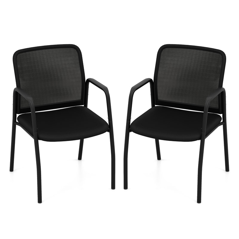 Waiting Room Chair Set of 2 – Office Guest Chairs with Ergonomic Mesh Backrest & Cushioned Seats