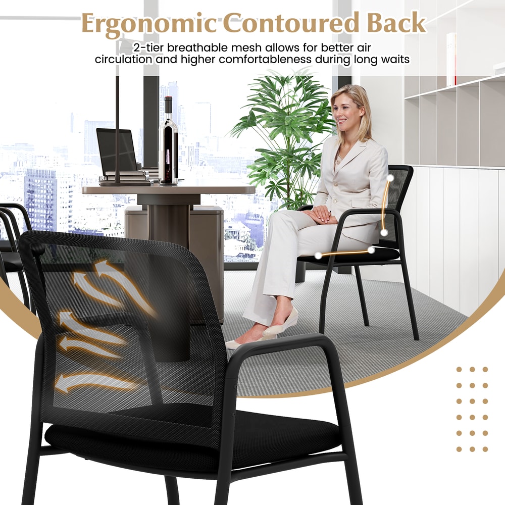 Waiting Room Chair Set of 2 – Office Guest Chairs with Ergonomic Mesh Backrest & Cushioned Seats