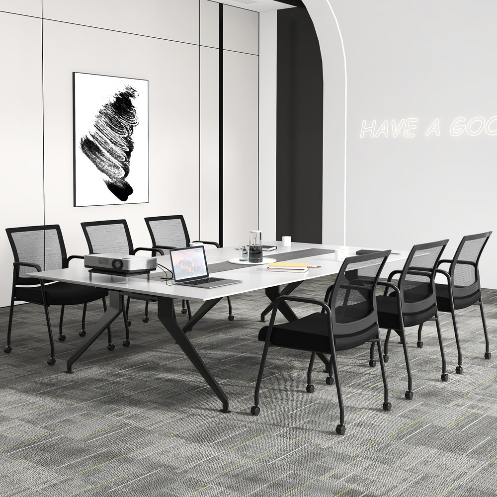 Set of 2 Office Guest Chairs on Wheels – Ergonomic Mesh Back & Metal Frame with Armrests