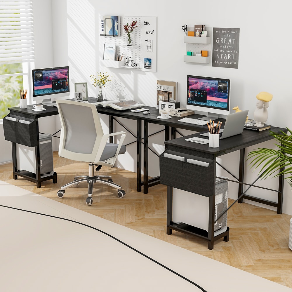 Modern Reversible L-Shaped Computer Desk with Storage Pocket CPU Stand Heavy-Duty Gaming Office Desk for Work, Writing