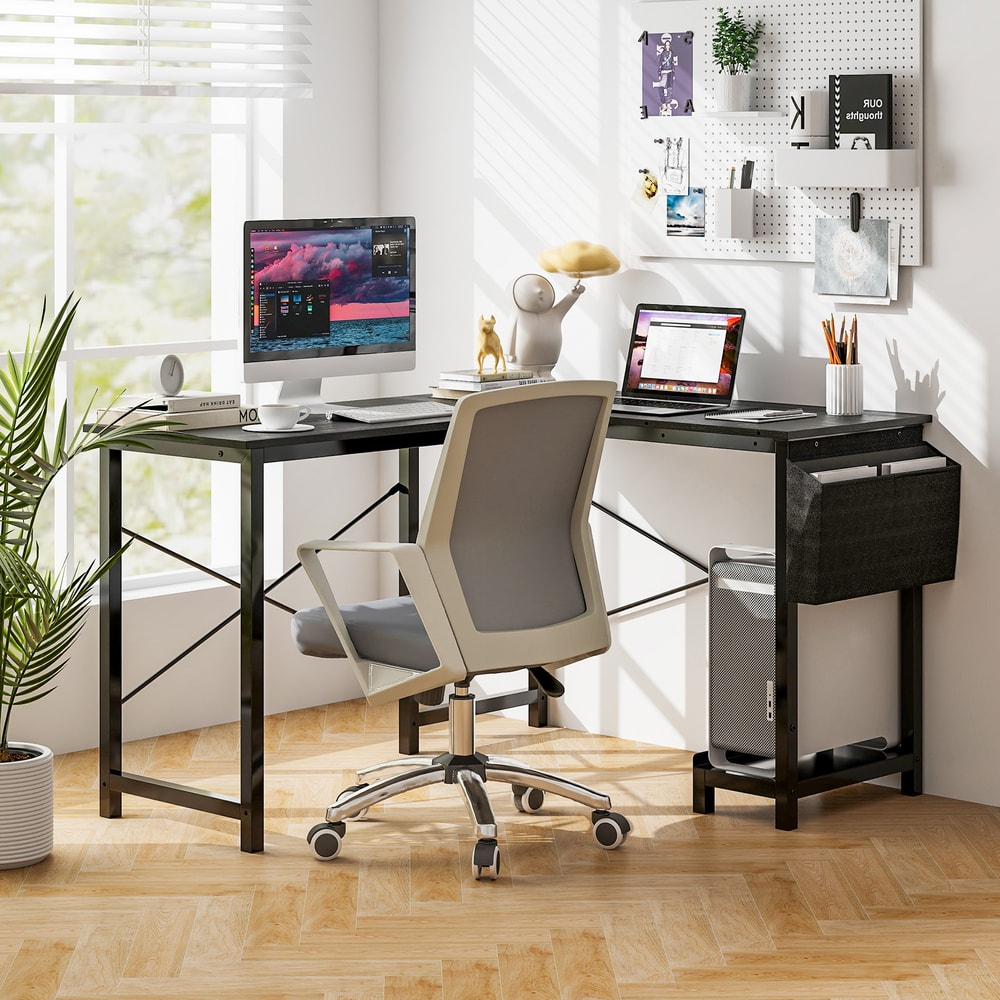 Modern Reversible L-Shaped Computer Desk with Storage Pocket CPU Stand Heavy-Duty Gaming Office Desk for Work, Writing