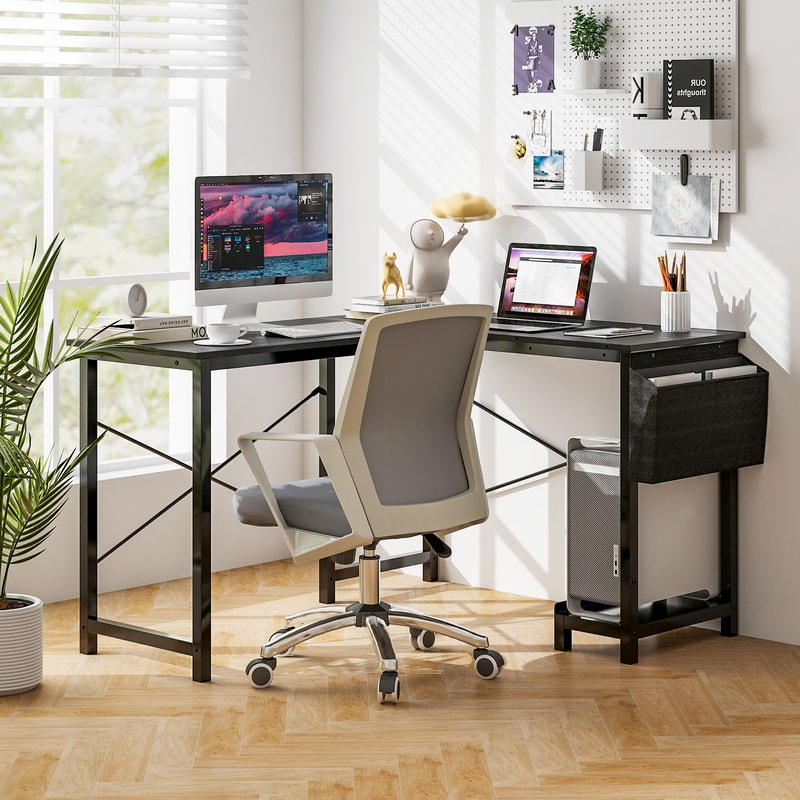 Modern Reversible L-Shaped Computer Desk with Storage Pocket CPU Stand Heavy-Duty Gaming Office Desk for Work, Writing