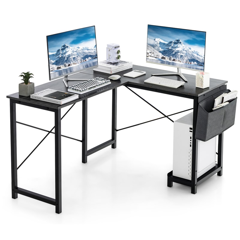 Modern Reversible L-Shaped Computer Desk with Storage Pocket CPU Stand Heavy-Duty Gaming Office Desk for Work, Writing