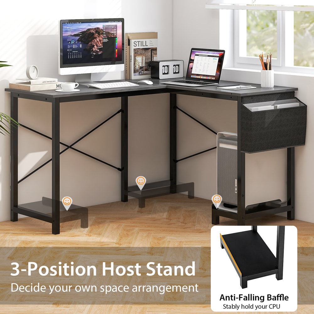 Modern Reversible L-Shaped Computer Desk with Storage Pocket CPU Stand Heavy-Duty Gaming Office Desk for Work, Writing