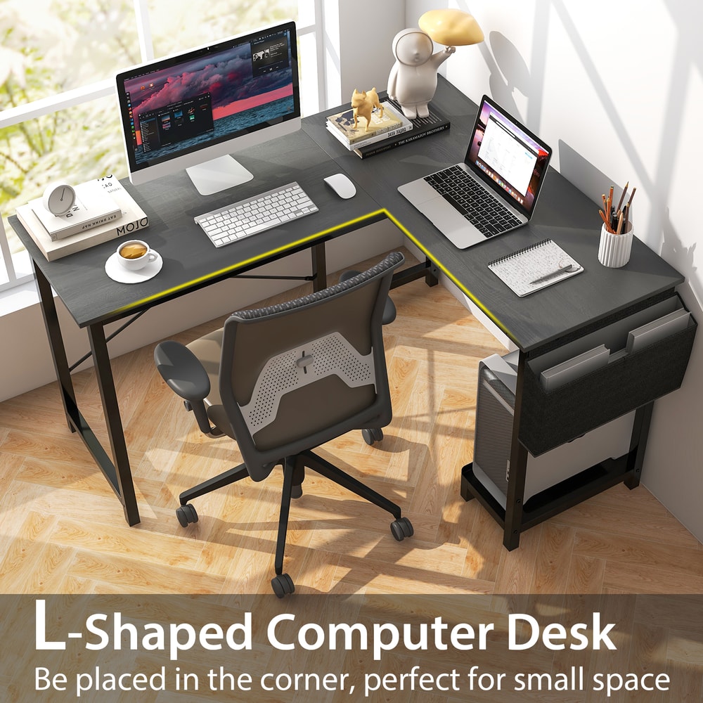 Modern Reversible L-Shaped Computer Desk with Storage Pocket CPU Stand Heavy-Duty Gaming Office Desk for Work, Writing
