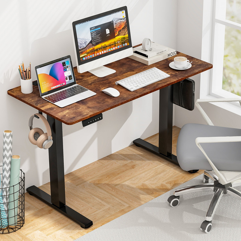 Electric Standing Desk with 3 Memory Height Settings – Adjustable Sit Stand Desk w/ 2 Hanging Hooks & Cable Management