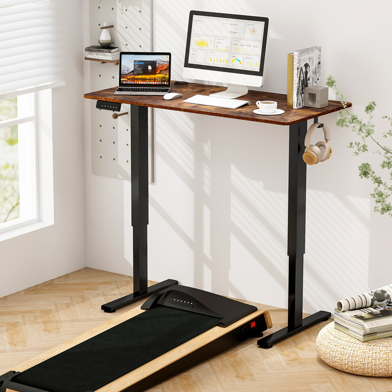 Electric Standing Desk with 3 Memory Height Settings – Adjustable Sit Stand Desk w/ 2 Hanging Hooks & Cable Management
