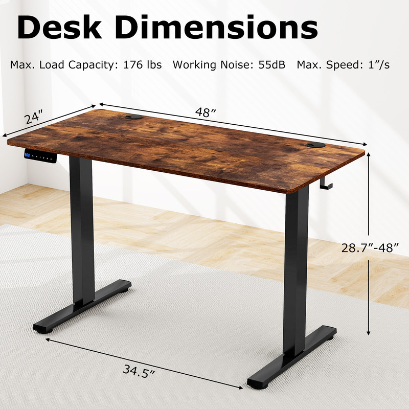 Electric Standing Desk with 3 Memory Height Settings – Adjustable Sit Stand Desk w/ 2 Hanging Hooks & Cable Management