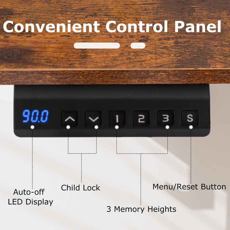 Electric Standing Desk with 3 Memory Height Settings – Adjustable Sit Stand Desk w/ 2 Hanging Hooks & Cable Management