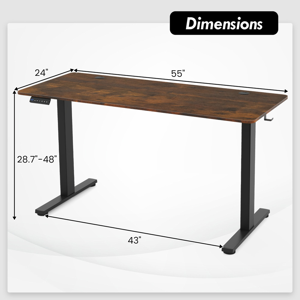 55 x 24 Inches Sit Stand Home Office Desk with 3 Memory Height Settings – Electric Adjustable Standing Desk