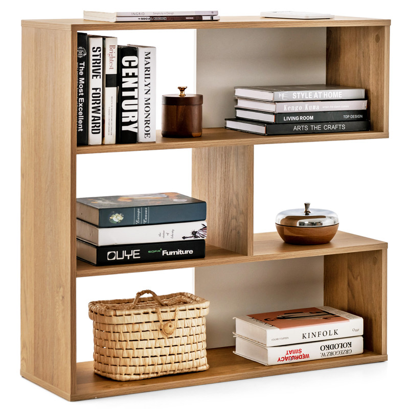 Concave Bookshelf – 3-Shelf Open Bookcase with Anti-Toppling Device for Living Room, Study & Office