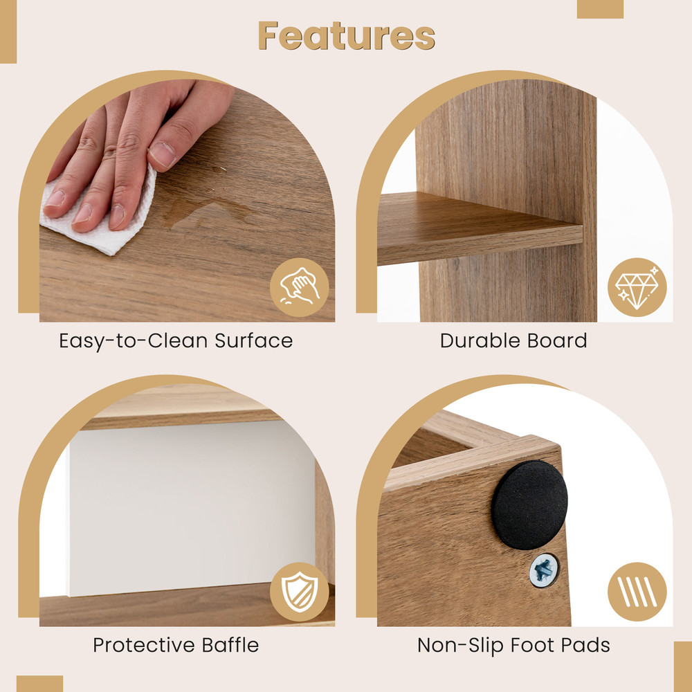 Concave Bookshelf – 3-Shelf Open Bookcase with Anti-Toppling Device for Living Room, Study & Office