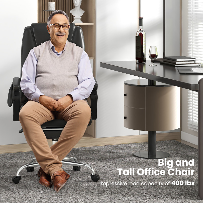 Massage Adjustable Executive Chair With Armrests And Retractable Footrest Ergonomic PU Leather Offi 1