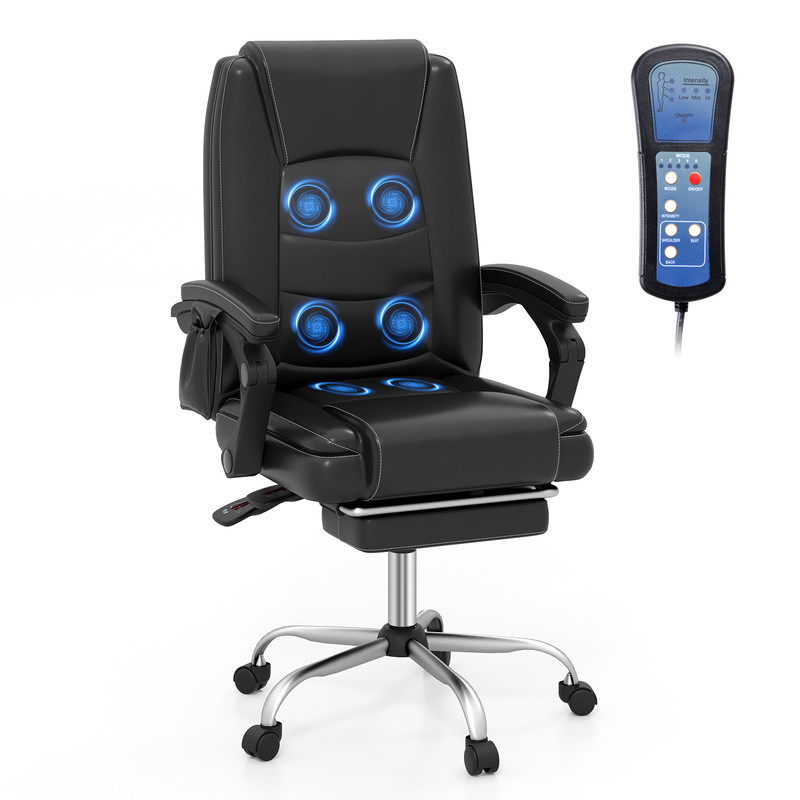 Massage Adjustable Executive Chair With Armrests And Retractable Footrest Ergonomic PU Leather Offi 0