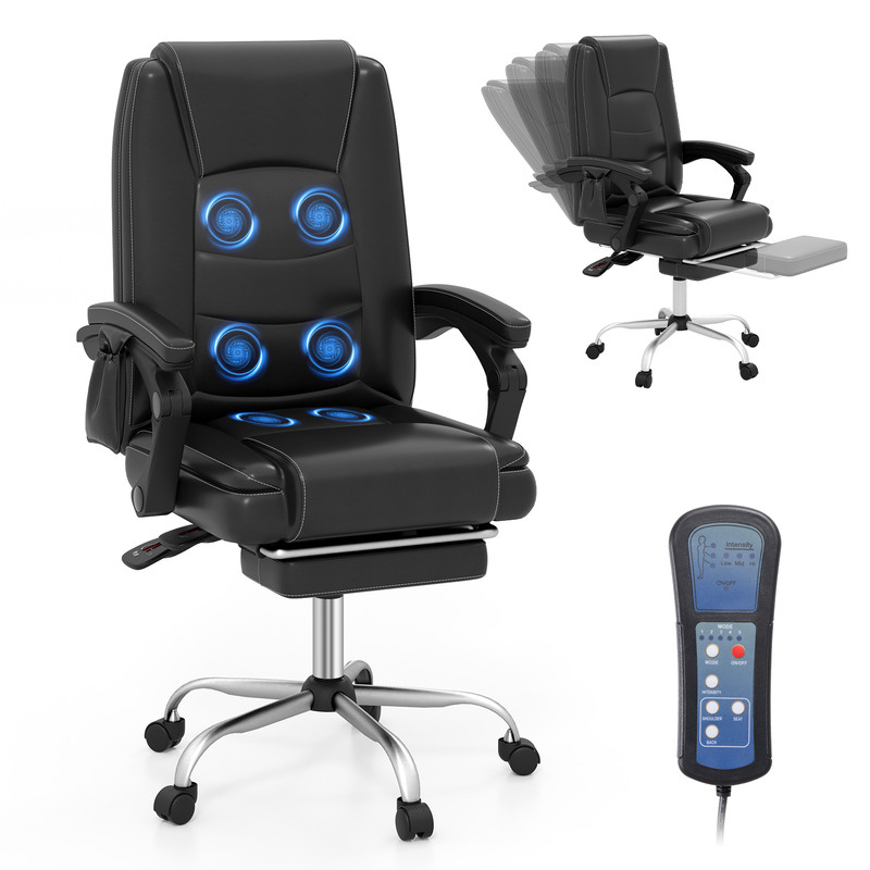 Massage Adjustable Executive Chair With Armrests And Retractable Footrest Ergonomic PU Leather Offi 3