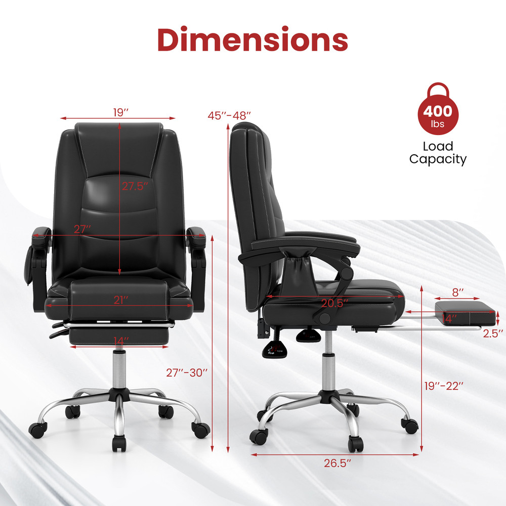 Massage Adjustable Executive Chair With Armrests And Retractable Footrest Ergonomic PU Leather Offi 4