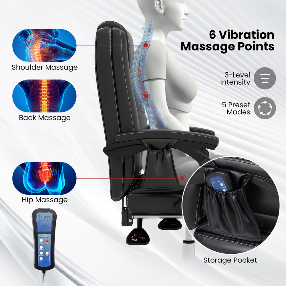 Massage Adjustable Executive Chair With Armrests And Retractable Footrest Ergonomic PU Leather Offi 5