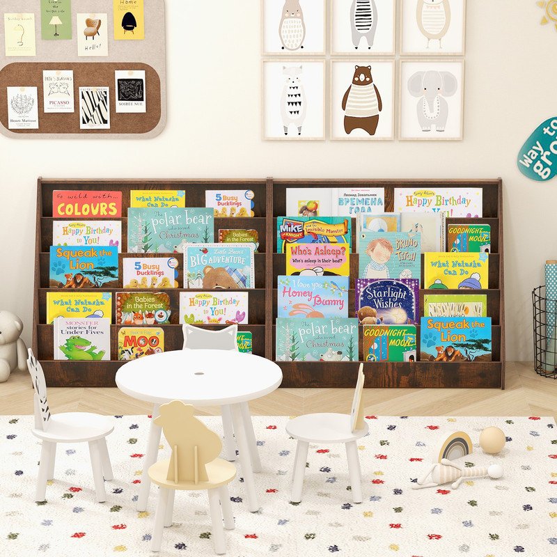 Kids Bookshelf with Deep Compartments, Montessori Wooden Baby Book Case Rack Organizer for Toddlers & Children Reading