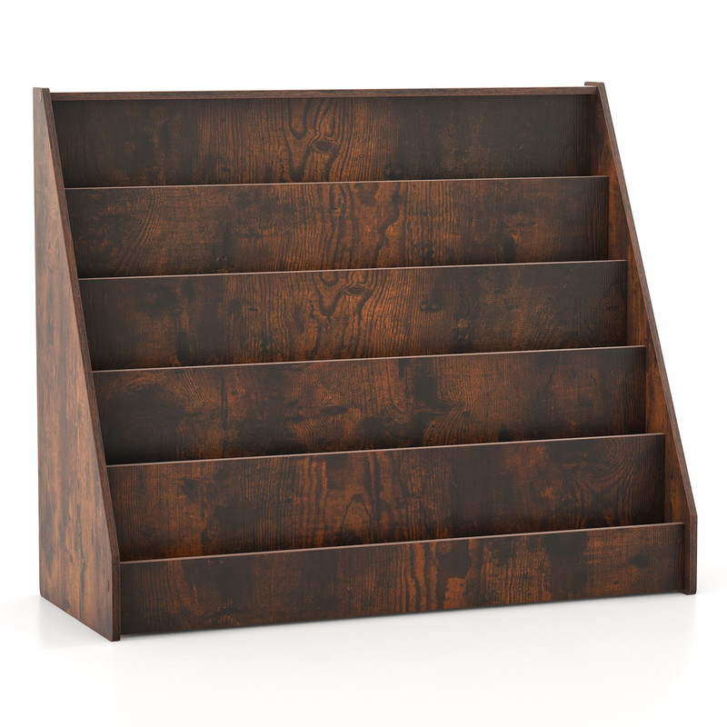 Kids Bookshelf with Deep Compartments, Montessori Wooden Baby Book Case Rack Organizer for Toddlers & Children Reading