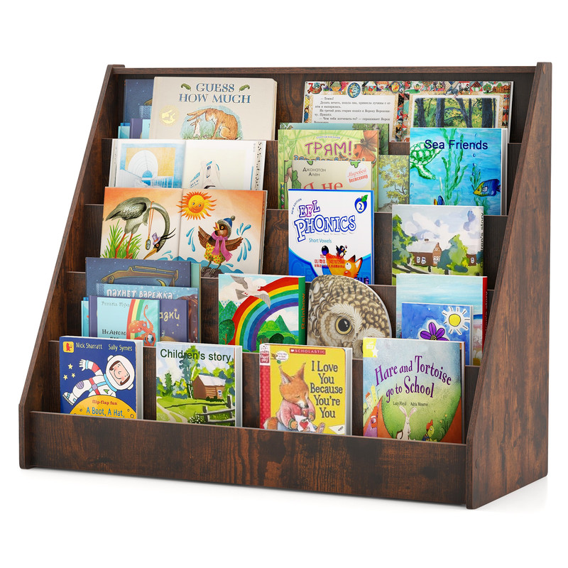 Kids Bookshelf with Deep Compartments, Montessori Wooden Baby Book Case Rack Organizer for Toddlers & Children Reading