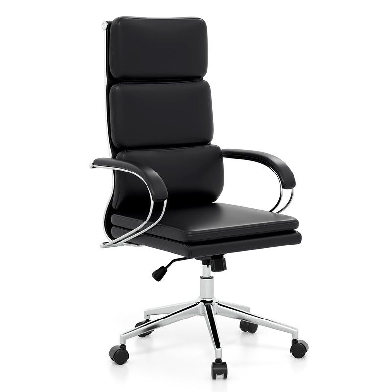 Ergonomic Leather Office Chair with Adjustable Height, Rocking Function, Lumbar Support, and Removable Cushions