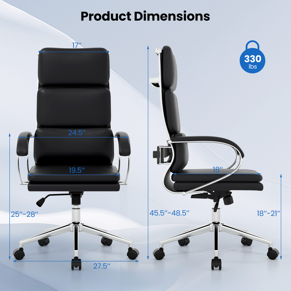 Ergonomic Leather Office Chair with Adjustable Height, Rocking Function, Lumbar Support, and Removable Cushions