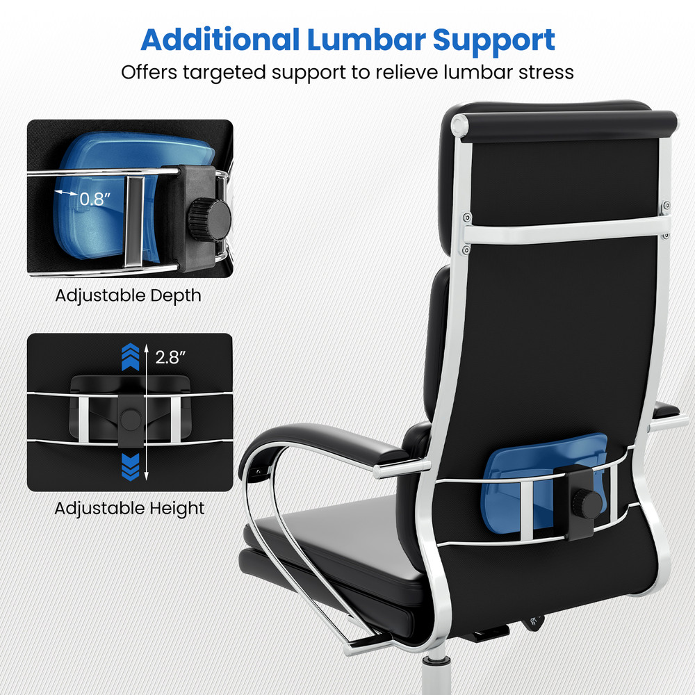 Ergonomic Leather Office Chair with Adjustable Height, Rocking Function, Lumbar Support, and Removable Cushions