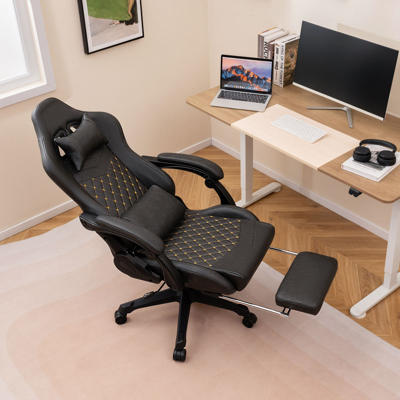 Ergonomic Leather Office Chair with Adjustable Height, Rocking Function, Lumbar Support & Removable Cushions for Home